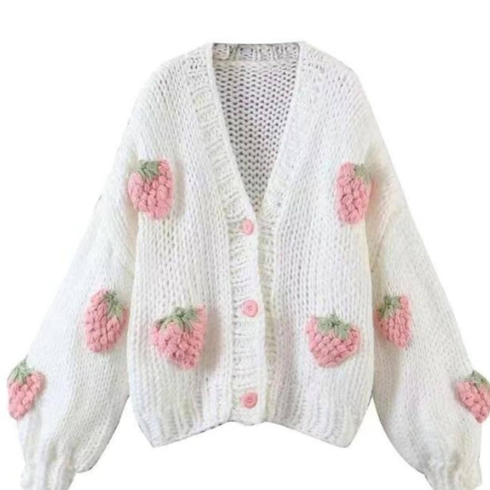 Pink Strawberry Knit Cardigan